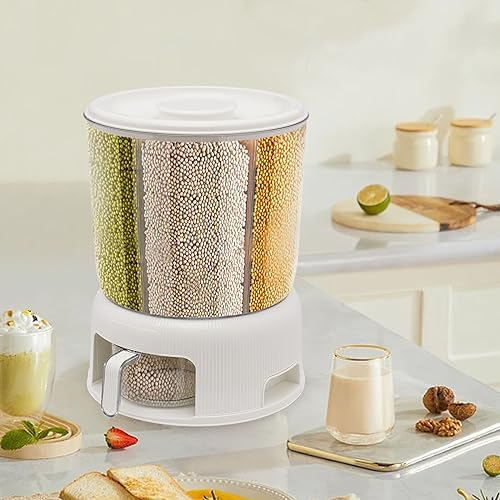 EurHomePlus Dispenser per cereali, 6 in 1, trasparente, girevole a 360 gradi, con coperchio, per cucina, grande (bianco)
