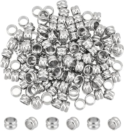 UNICRAFTALE Ca. 150 Stück Fallschirmschnur Perle Edelstahl Säulenperlen Rillen Abstandsperlen Lanyard Perlen 4.5 mm Große Lochperlen Für Messer Reißverschluss