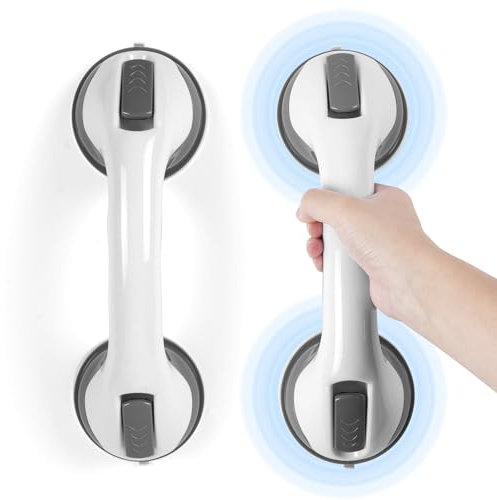 ACWOO 29.5CM Agarraderas de Baño con Ventosa, 2PCS Asa de Seguridad para Baño para sin Taladrar, Asa Ventosa Seguridad Antideslizante, Asideros de Bañera Portátiles para Niños y Personas Mayores, Gris