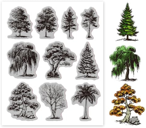 GLOBLELAND Baum Bäume Cling Stamps 8.7X7 Palme Kiefer Haftstempel Pflanzen EVA Gummi Stempel Für Die Kartengestaltung Fotoalbum Papierbasteldekor DIY Scrapbooking
