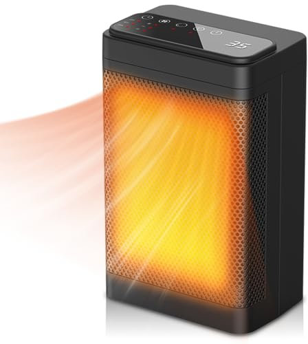 Electric Heater, 1500w Ceramic Heater with, Overheating & Tip-Over Protection, Portable Personal Electric Heater for Office Home Garage, 60°Oscillating Heater with Thermostat, 3 Modes 8H Timer