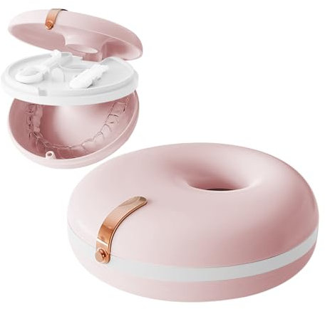 Dzmuero Boite Appareil Dentaire, Boite Gouttiere Dentaire, Outil de Nettoyage de Bain pour Prothèses Dentaires, avec 1 Outil de Retrait Daligneur et 1 Brosse pour Prothèses Dentaires, Rose