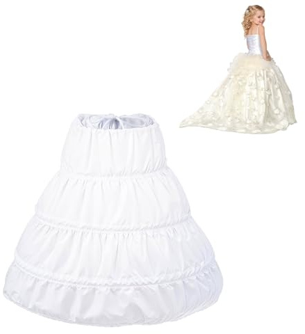 Jupon sous Robe Enfant, Jupon Crinoline, Crinoline Princesse Petticoat de Filles, 3 Cerceaux Blanc, A-Ligne, Dentelle Garniture Robe De Fille De sous La Jupe Taille éLastique, Blanche