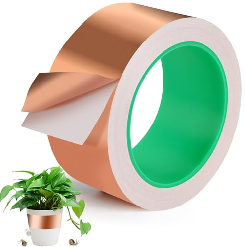 UPINS Kupferband gegen Schnecken, 50 mm x 20 m Selbstklebend Kupferband Gegen Schnecken Hochbeet Beidseitig Leitende Kupferfolienband Schneckenschutz für Hochbeet Pflanzen Schneckenzaun