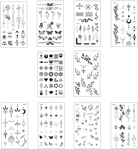 IBXWMNG 10 Blätter Fake Tattoos Schwarz Temporäre Klebetattoos Erwachsene Wasserdicht Tattoo Mädchen Arm Tattoo Klebe Aufkleber Tatoos zum Aufkleben Frauen Damen Kinder Männer