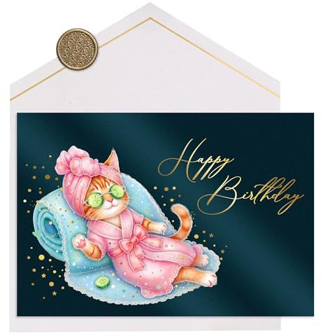 Joli Coon Papeterie Geburtstagskarte Katze STARDUST Cheers - Premium Geburtstagskarte mit FinePaper Kuvert und echtem Wachssiegel - 17 x 11,5 cm