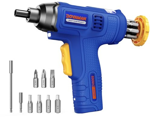 DOVAMAN E009A 6Nm Avvitatore a Batteria, Porta Inserti Integrato, Ricarica Rapida Type-C, LED, 4V Cacciavite Elettrico con 7 Inserti e Scatola, Ideale per Lavori Domestici