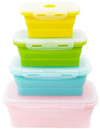 Contenitore in silicone – 4 contenitori per alimenti pieghevoli, impilabili, ermetico, per