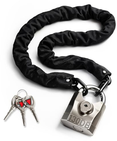 Bike Chain Lock with Alarm 130dB, Heavy Duty Motorcycle Locks Anti Theft 3.3FT, 8mm Hardened Steel Chain with Mini U Lock for Bicycle, Motorcycle, Scooter, Gate