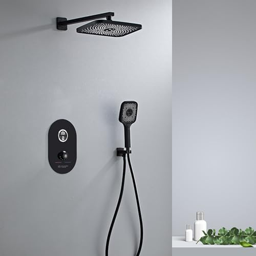 XCHSXYL Válvula mezcladora termostática Oculta, Mezclador de Ducha Empotrado Blanco, Cabezal de Ducha Rectangular, 3 Modos, Negro-B, bifuncional