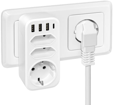 Lamptobe Vägguttag med USB, 7 i 1 multiuttag med 3 uttag, 3 USB, 1 typ C, 4 000 W, 16 A, lite klumpig och lätt, lämplig för resor, kontor, hem, kompatibel med telefon, bärbar