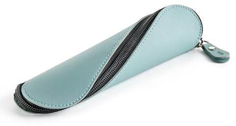 Miquelrius - Oval pennfodral i läder med böjd dragkedja för platt öppning, pennhållare eller tillbehör, 200 x 50 x 50 mm, oändlighet blå