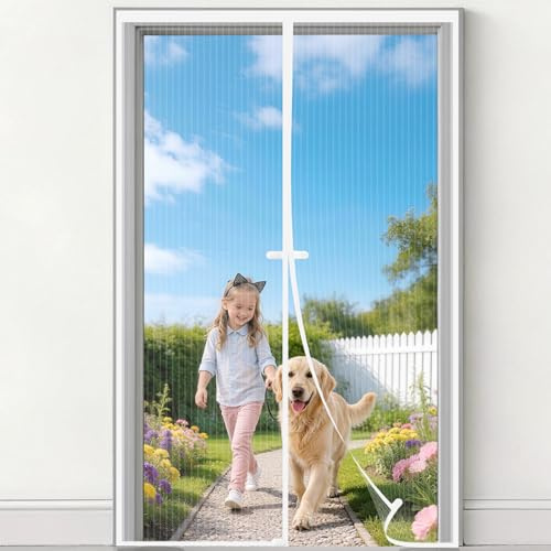 Zanzariera Magnetica 90x230 cm, Zanzariera Porta Finestra Tenda Bianco, Zanzariere Magnetiche Balcone, Anti Zanzare Insetti, Chiusura Magnetica Automatica, Protezione completa per vita domestica