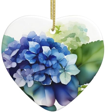 Christmas Ceramic Heart Pendant WHJSSF Hydrangea Watercolor Printing Smooth and Bright for Christmas Mouse Tree Home and Supermarket Decoration