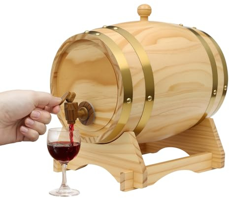 Lumivew Botte di vino con supporto, botte di legno per whisky e vino, 5 l, in legno di pino con rubinetto, ellisse, per vino, whisky, bar, cantina, regalo fai da te (5 l)