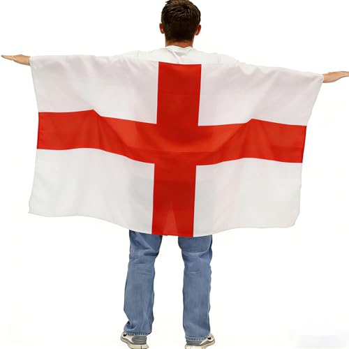 HOMAVEL Englands flagga cape 1,5 x 0,9 m – St. George's Cross superhjälte cape för vuxna – engelsk flagga bärbara capes för VM 2026, fotbollsmatcher, St George's Day, rugby, maskeradkostym fest