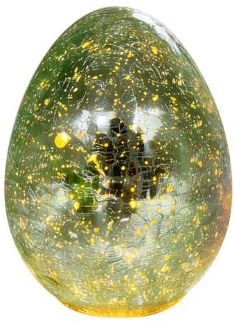 Timasser LED Osterei Licht mit Timer 17,5cm Glas Ostereier Osterdeko Innen Tischdeko Frühlingsdeko Led Osterbeleuchtung Batteriebetrieben Stimmungsdekolampe Crackle Look für Zuhause Party (A)
