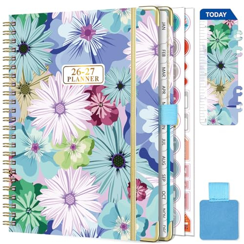 Gumiho Agenda Semainier 2026 2027 Spirale - A5 Planner (Juillet 2026 - Juin 2027)-Agenda Scolaire Avec boucle de stylo,Règle Signet & Autocollants de plan (Bleu)