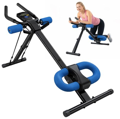 Ab Machine Adjustable Ab Trainer for Home Gym Foldable Abs Workout Equipment with Knee Padding and LCD Monitor (Blue)
