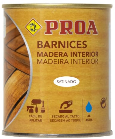 Barniz al agua interior. Satinado. Transparente. 750 ML.