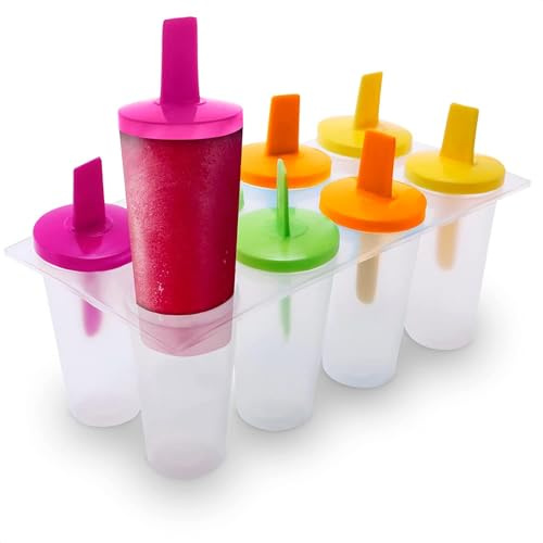 8 Pcs Popsicles Molds Round Set - Reusable Popsicle Molds With Sticks, Multi-Servings & Dishwasher-Safe Popsicle Makers for the Freezer - Ice Pop Mold for Berries, Fruits, Yogurt, Juice & Ice Cream