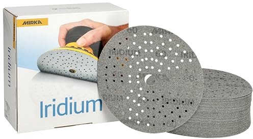 Mirka - papel de lija - Iridium Ø150 mm cierre adhesivo 121 agujeros | Papel de lija premium grano 60 para lijar laca masilla imprimación madera acero plásticos con cierre adhesivo