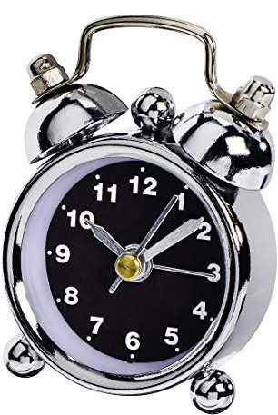 Hama analoger Wecker inkl. Batterie (Retrouhr mit Alarmfunktion, batteriebetriebener Miniwecker aus Chrom, ideal als Reisewecker, Glockenwecker mit Sekundenzeiger) schwarz, Silber