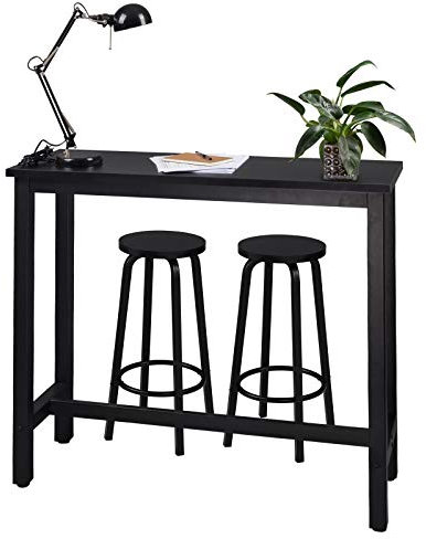 WOLTU Bartisch Set mit 2 Barhockern, Stehtisch & Barstuhl mit Metallgestell, Esstisch aus Holz für Bar Küche Wohnzimmer, Bistrotisch Bartheke Tresentisch, 120x40x100cm, Schwarz