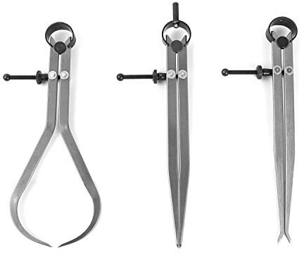 QWORK® Greifzirkel, Innentaster und Zirkel, Profi Zirkel Messwerkzeug, 3 teiliges Set, 200mm