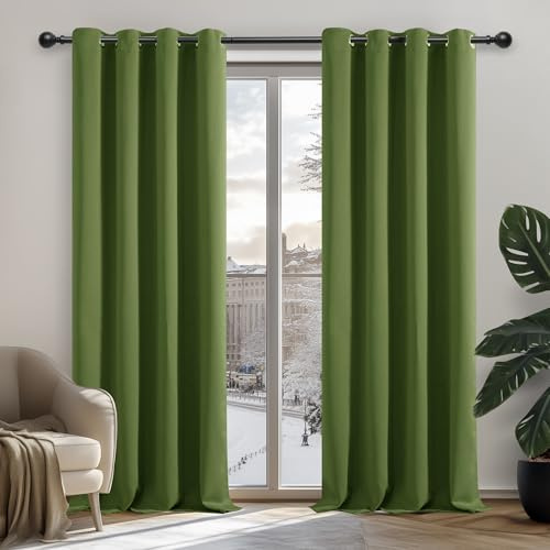 Deconovo Super Soft Thermal Insulated Curtains Blackout Curtains Eyelet Curtains for Bedroom Grass W42 x L84 Inch Two Panels