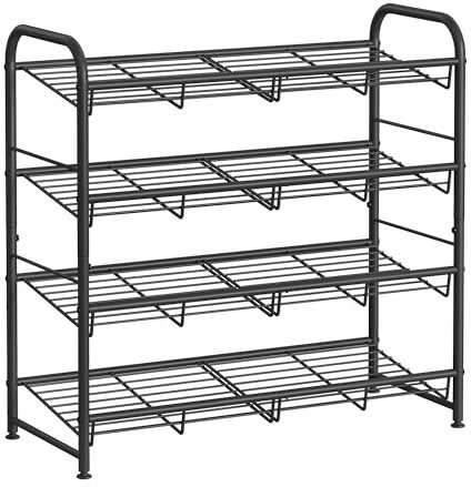 SONGMICS Schuhregal mit 4 Ablagen, stapelbarer Schuh-Organizer, für bis zu 16 Paar Schuhe, aus Stahl, 68,5 x 27,5 x 65 cm, für High Heels, Turnschuhe, Hausschuhe, schwarz LMR067B01