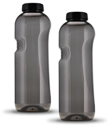 Kavodrink 2 x Tritan Trinkflasche 1,0L Wasserflasche schwarz Sportflasche BPA frei Flasche 1000ml