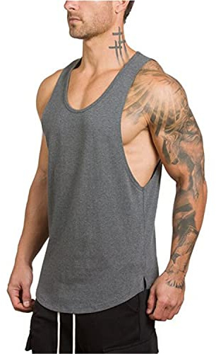 Cabeen Män sport linne topp gym fitness muskelskjorta bodybuilding ärmlös tröja bomull, GRÅ, L