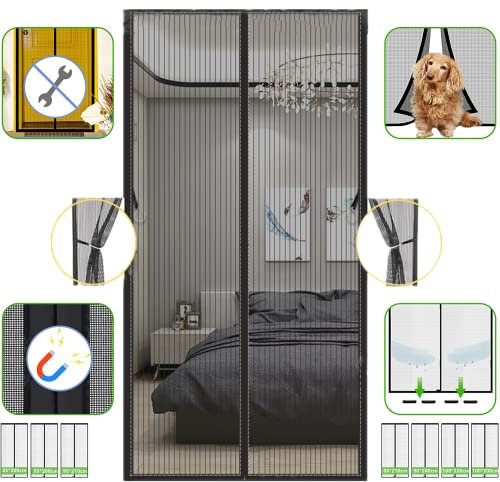 Norhogo Magnet Fliegengitter Balkontür Insektenschutz, neue Insektenschutz Balkontür, Ohne Bohren, mit haken, für Balkontür, Terrassentür, Kellertür und Wohnzimmer Schwarz (85 * 200)