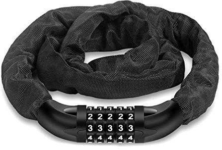 Fahrradschloss mit Zahlen, Bomkim Hohe Sicherheitsstufe 5-stellige Code Fahrradkettenschloss, Fahrrad Schloss mit Kette aus gehärtetem Stahl, Motorrad Rollerschloss, Textilummantelt, 6 mm x 1000 mm