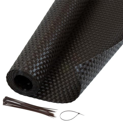 Jardinion Sichtschutzmatte Rattan Optik 1 x 5m Dunkelbraun Sichtschutz, geeignet als Terrassen, Gartenzaun und Balkon Sichtschutz, inkl. Kabelbinder