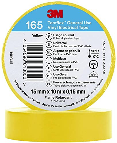 3M Temflex™ 165 165YL1E Cinta aislante Temflex™ 165 Amarillo (L x W) 10 m x 15 mm