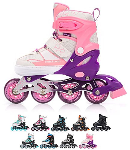 meteor Rox sichere verstellbare Kinder Inline‑Skates – Inliner für Mädchen Jungen – ABEC‑7 Carbonlager PU‑Räder 72 mm 80 A Aluminiumrahmen – Größen S 30‑33 M 34‑37 L 38‑41