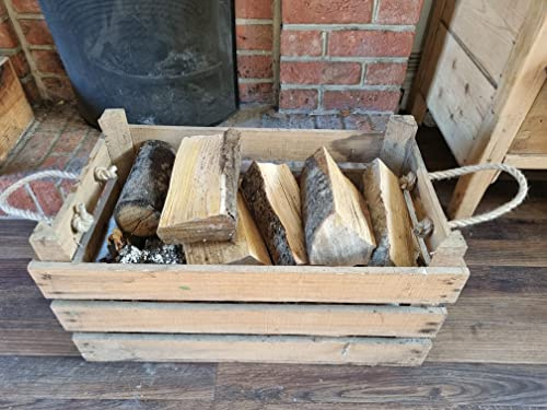 LOG BASKET/FIREWOOD Store/Fireplace Kindling box carrier holder - Old Wooden Apple Crate - Free deliver