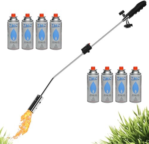 Z.M.C Unkrautvernichter 2,5 kW + 8 Gaskartuschen 227g, Unkrautbrenner mit Piezo-Zündung, Abflammgerät mit einstellbarer Flammenleistung bis zu 1400 °C