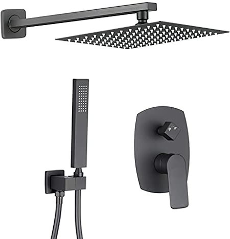 VALAZ Douche Encastrable | Mitigeur Douche 2 voies, Pulvérisateur Effet Pluie | Installation Murale Facile et Rapide | Inoxydable, Ovale/Carré, Pulvérisateur 25 cm, Noir Mat, Série Esla