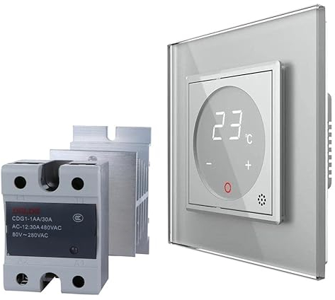 LIVOLO Digitales Touch Raumthermostat inkl. Chrom Glasrahmen mit Elektronischem Lastrelais für Fußboden/Elektroheizung mit Stellmotoren VL-C7-PS72-XQ002-15-VL-C7-SR-15 Grau Fuß Boden Heizung