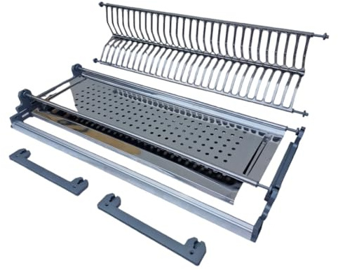 Escurreplatos empotrado de 76,4 cm para armarios de 80 cm con marco ajustable de aluminio para puertas finales de carrera – Acero inoxidable AISI 430 con bandeja recogegotas – Fabricado en Italia con