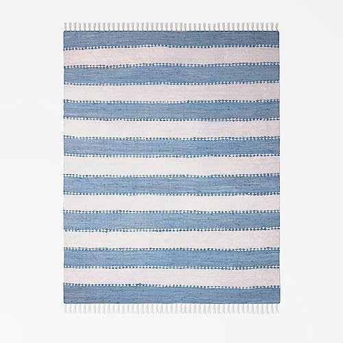 MY-RUG Flickenteppich 140x200 cm - Handgewebter Fleckerlteppich Baumwolle | Moderner Kelim Teppich im Chindi Look, gestreifter Wendeteppich für Allergiker, robustes Unikat aus Baumwoll-Recycling