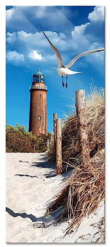 Pixxprint Glasbild Panorama, Wandbild aus Echtglas, Schöner Leuchtturm am Strand, 120x50 cm, inkl. Aufhängung und Abstandshalter