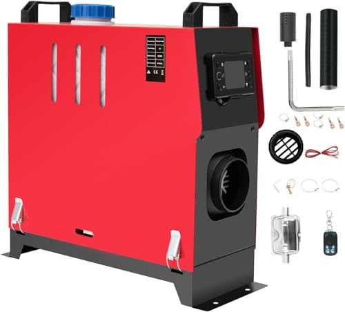 Jacgood 12V 5KW/8KW Diesel Air Heater，5000W-8000W Parking Heater Kit With Remote Muffler And LCD Display For RV Fast Heating，RV Trucks, Car Trailers, Boats, Buses (Red)