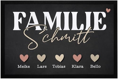 SpecialMe® Fußmatte mit Namen Familie Herzen Wohn-Accessoires Deko-Objekt Haustür rutschfest & waschbar schwarz 60x40cm
