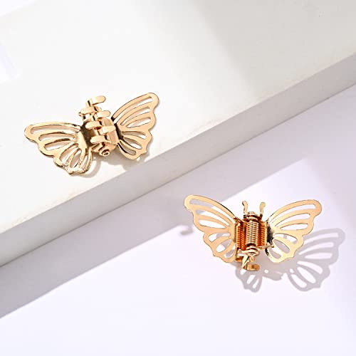 Wambere 5 Stück Schmetterlings-Haarspange Mini Haarklammern Metall-Haarspangen rutschfeste Haarklammer Rutschfestem Griff klein Jaw Clips für Mädchen und Damen,Gold