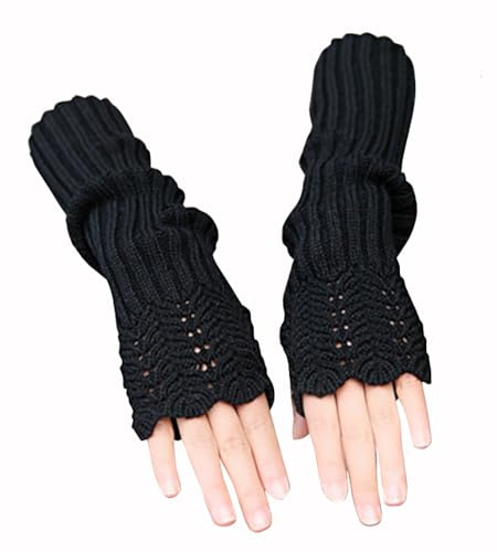 VUCDXOP Winter Gestrickte Handschuhe für Damen, Fingerlose Armstulpen Feinstrick lang Handwärmer Stulpen, Warm Strick Handschuhe Pluswärmer Handstulpen Armwärmer Stulpen für Damen