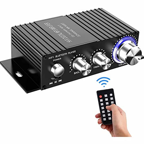 NVYAZJ Mini Bluetooth Audiophile Digital Amplifier, HiFi Stereo Amplifier Receiver with 100W, Treble and Bass Adjustment, Remote Control CD/DVD/MP3/TV/PC, Power Audio Speaker for Home